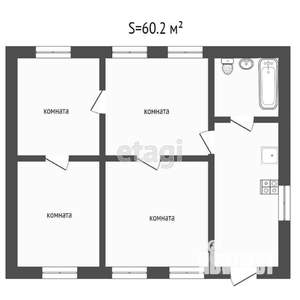 Дом 60м², 1-этажный, участок 4 сот.  