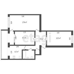 3-к квартира, на длительный срок, 60м2, 1/5 этаж