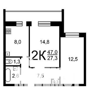 2-к квартира, на длительный срок, 48м2, 2/9 этаж