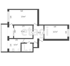 3-к квартира, на длительный срок, 60м2, 1/5 этаж
