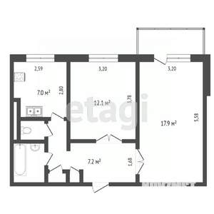 2-к квартира, на длительный срок, 49м2, 5/9 этаж