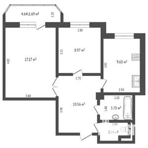 2-к квартира, на длительный срок, 54м2, 4/10 этаж