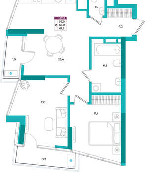 2-к квартира, вторичка, 62м2, 6/24 этаж