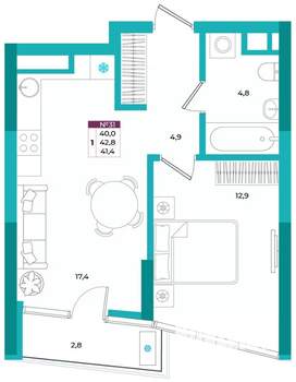 1-к квартира, вторичка, 41м2, 6/24 этаж