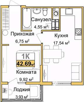 1-к квартира, вторичка, 41м2, 4/9 этаж