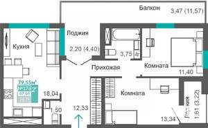 2-к квартира, строящийся дом, 68м2, 9/9 этаж