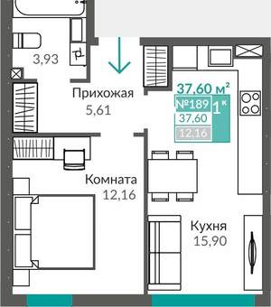 1-к квартира, вторичка, 38м2, 1/9 этаж