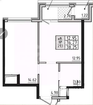 1-к квартира, вторичка, 38м2, 7/18 этаж