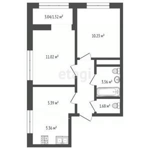 2-к квартира, сданный дом, 51м2, 10/15 этаж