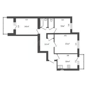 3-к квартира, вторичка, 71м2, 7/9 этаж