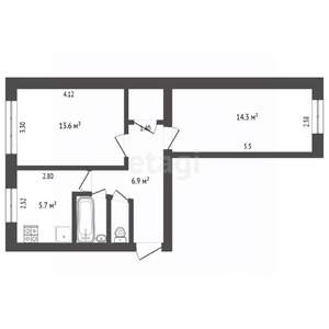 2-к квартира, вторичка, 46м2, 1/5 этаж