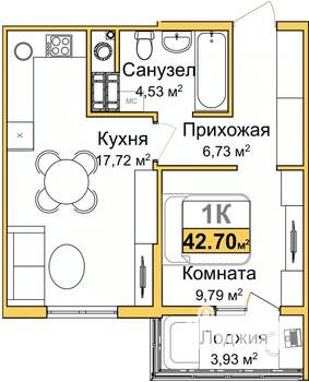 1-к квартира, вторичка, 41м2, 2/9 этаж