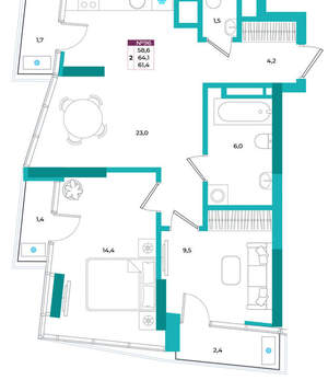 2-к квартира, вторичка, 61м2, 15/24 этаж