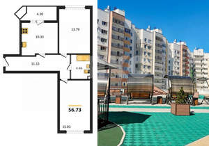 2-к квартира, сданный дом, 57м2, 1/9 этаж