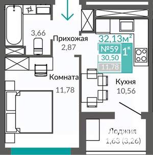 1-к квартира, строящийся дом, 31м2, 8/9 этаж