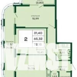 2-к квартира, вторичка, 72м2, 6/16 этаж