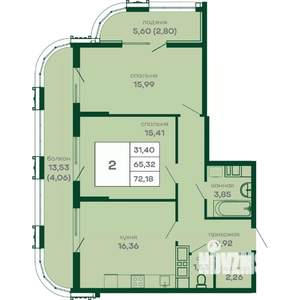 2-к квартира, вторичка, 72м2, 12/15 этаж