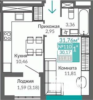 1-к квартира, строящийся дом, 30м2, 9/9 этаж