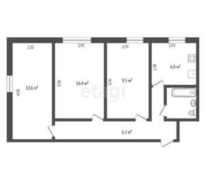 3-к квартира, вторичка, 55м2, 1/2 этаж