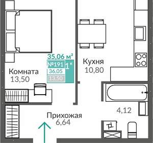 1-к квартира, вторичка, 35м2, 1/9 этаж