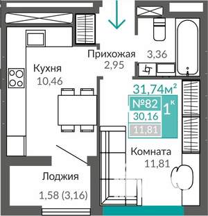 1-к квартира, строящийся дом, 30м2, 4/9 этаж
