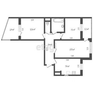 3-к квартира, вторичка, 64м2, 6/9 этаж