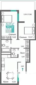 2-к квартира, вторичка, 69м2, 1/10 этаж