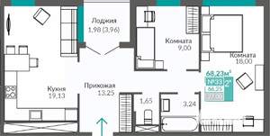 2-к квартира, строящийся дом, 66м2, 5/9 этаж
