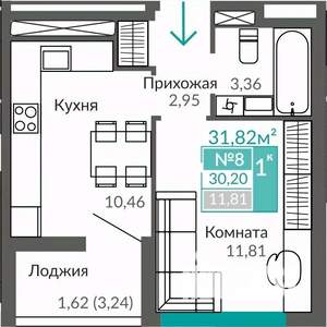1-к квартира, строящийся дом, 30м2, 2/9 этаж