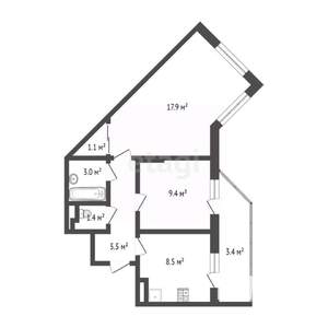 2-к квартира, вторичка, 50м2, 16/17 этаж