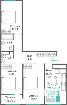 3-к квартира, строящийся дом, 79м2, 9/9 этаж
