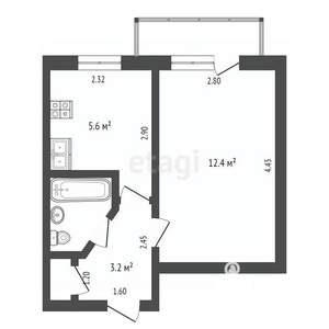 1-к квартира, вторичка, 24м2, 1/5 этаж