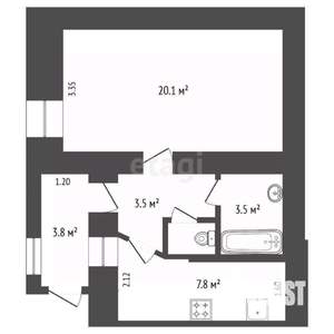 1-к квартира, вторичка, 40м2, 1/2 этаж