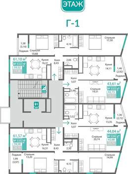 1-к квартира, вторичка, 44м2, 5/9 этаж