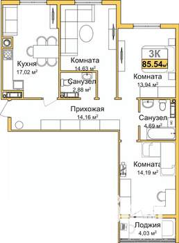 3-к квартира, вторичка, 84м2, 2/16 этаж