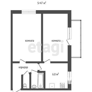 2-к квартира, вторичка, 42м2, 1/5 этаж