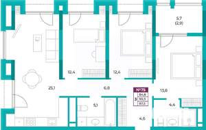 3-к квартира, вторичка, 88м2, 10/20 этаж