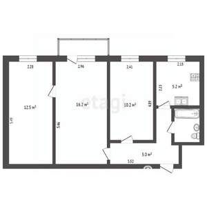 3-к квартира, вторичка, 52м2, 2/2 этаж