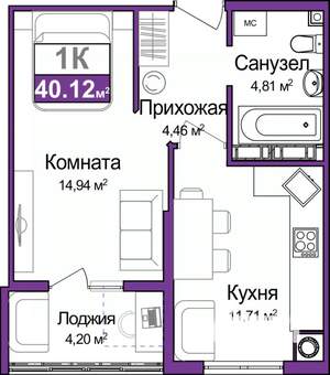 1-к квартира, вторичка, 38м2, 9/9 этаж