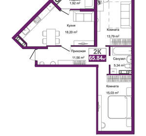 2-к квартира, вторичка, 66м2, 6/9 этаж