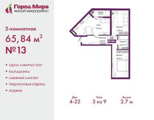 2-к квартира, вторичка, 66м2, 3/9 этаж