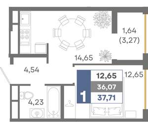 1-к квартира, вторичка, 38м2, 9/16 этаж
