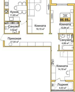 3-к квартира, вторичка, 85м2, 6/15 этаж