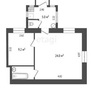 2-к квартира, вторичка, 44м2, 1/2 этаж