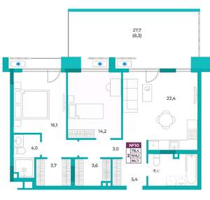2-к квартира, вторичка, 87м2, 2/9 этаж