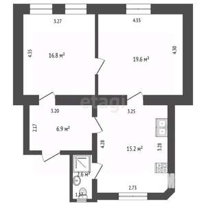 2-к квартира, вторичка, 62м2, 1/1 этаж