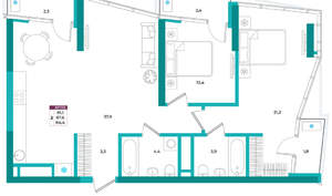 2-к квартира, вторичка, 84м2, 19/24 этаж