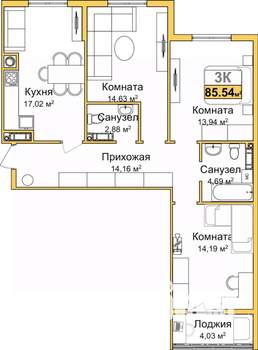 3-к квартира, вторичка, 84м2, 2/9 этаж