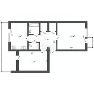 2-к квартира, вторичка, 49м2, 1/5 этаж