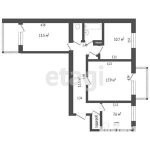 3-к квартира, вторичка, 72м2, 6/9 этаж